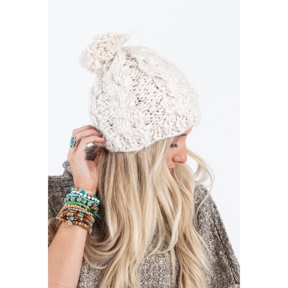 Three Bird Nest Accessories - Three Bird Nest Cable Knit Pom Pom Beanie